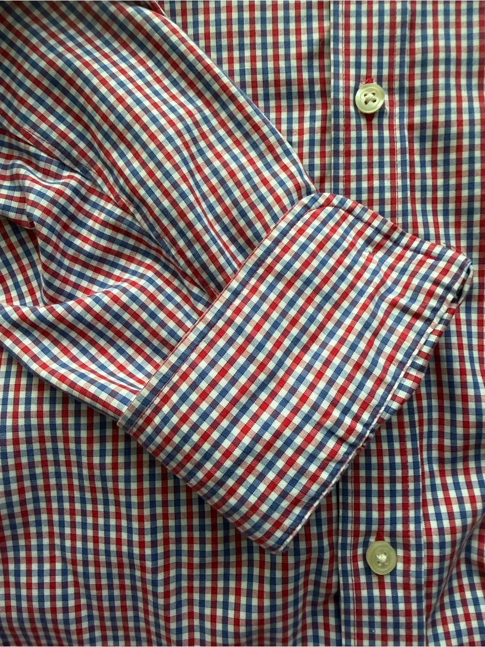 Thompson Shirtings by J.Crew 80's 2-Ply Red Navy Gingham Check Shirt Sz Lrg.